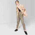 Women's Plaid Menswear High-rise Belted Paperbag Pants - Wild Fable Hunter Green