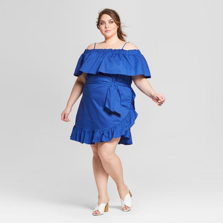 Women's Plus Size Belted Bardot Mini Dress - Who What Wear Blue X