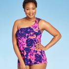 Women's Strappy Back One Shoulder Tankini Top - Aqua Green M, Women's, Size: Medium,