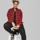 Women's Plus Size Plaid Long Sleeve Flannel Button-down Shirt - Wild Fable Red