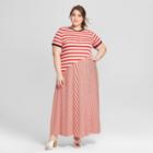 Women's Plus Size Striped Short Sleeve Jersey T-shirt Midi Dress - Who What Wear Red/white 2x, Red/white