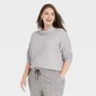 Women's Plus Size Long Sleeve Turtleneck Waffle T-shirt - A New Day Gray