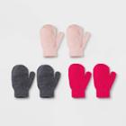 Toddler Boys' 3pk Magic Mittens - Cat & Jack One Size, Boy's, Gray Pink Red