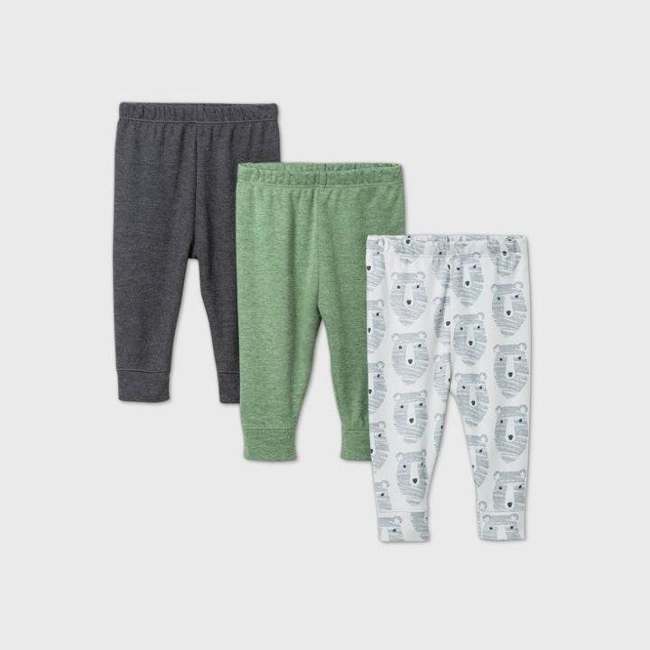 Baby Boys' 3pk Little Cub Pull-on Pants - Cloud Island Green/white/gray 24m, Gray/green/blue