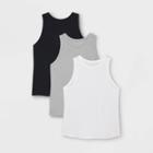 Women's Plus Size Slim Fit Ribbed 3pk Bundle Tank Top - A New Day Black/white/gray