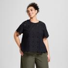 Women's Plus Size Short Sleeve Eyelet T-shirt - Who What Wear Black X