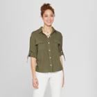 Women's 3/4 Sleeve Utility Shirt - A New Day Olive (green)