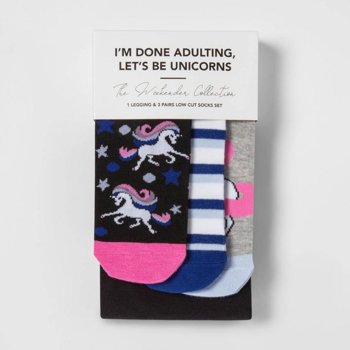 Ev Holiday Women's Socks And Leggings Set Let's Be Unicorns - Black/blue/gray S/m, Size: