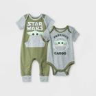 Disney Baby Boys' 2pk Star Wars Baby Yoda Short Sleeve Romper - Olive Green Newborn