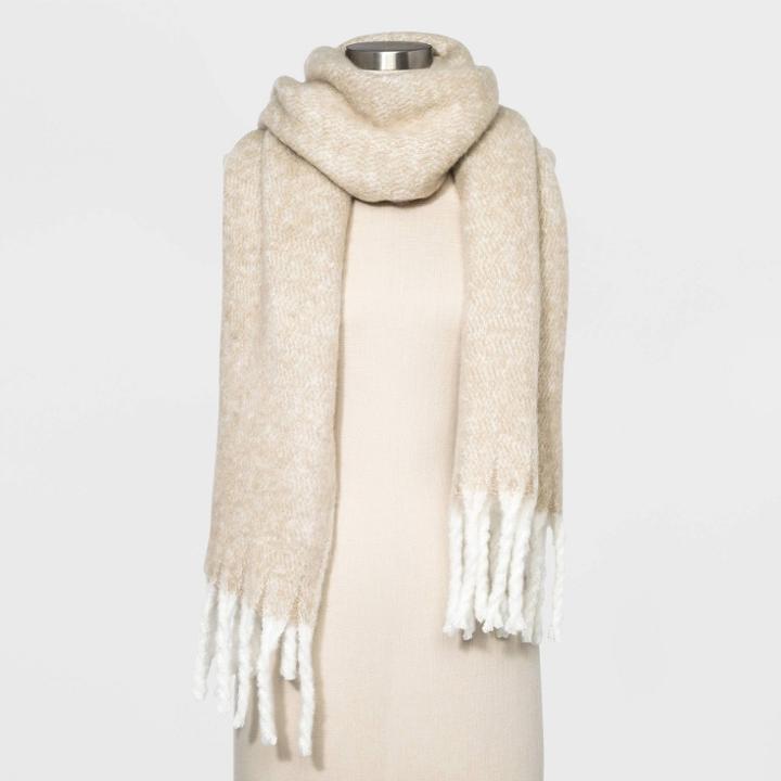 Women's Brushed Blanket Scarf - A New Day Sour Cream One Size,