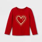 Toddler Girls' Glitter Heart Long Sleeve Graphic T-shirt - Cat & Jack Dark Red