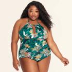 Target Women's Slimming Control High Neck Keyhole One Piece Swimsuit - Dreamsuit By Miracle Brands Green Floral