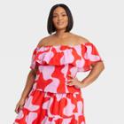 Women's Plus Size Ruffle Short Sleeve Off The Shoulder Top - Ava & Viv Coral Orange X