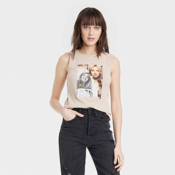 Women's Britney Spears Ribbed Graphic Tank Top - Ivory