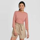 Women's Striped Slim Fit Long Sleeve Boat Neck T-shirt - A New Day Dark Pink