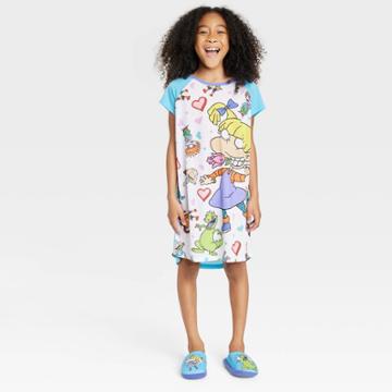 Girls' Rugrats Nightgown With Slippers - Blue/white