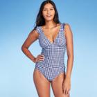 Kona Sol Women's Ruffle Gingham High Coverage One Piece Swimsuit - Kona