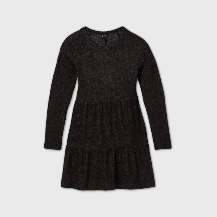 Girls' Tiered Long Sleeve Dress - Art Class Black
