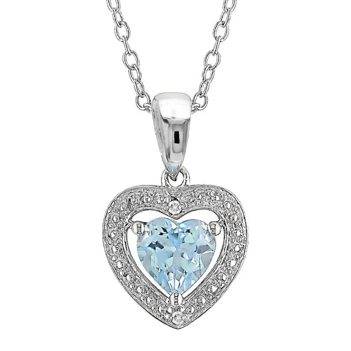 No Brand 1 Ct. T.w. Heart Shaped Blue Topaz And 0.01 Ct. T.w. Diamond Pendant Necklace In Sterling Silver - Blue Topaz, Blue/silver