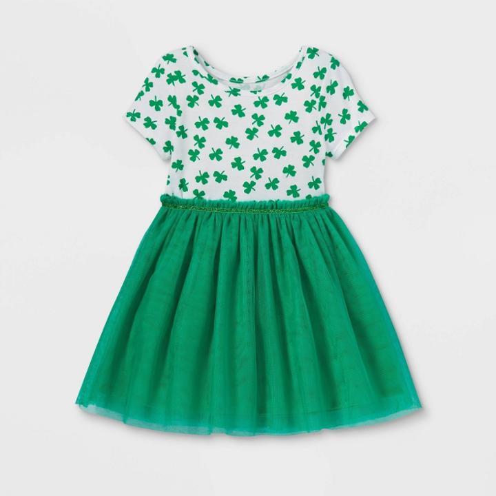 Toddler Girls' Shamrock Short Sleeve Tutu Dress - Cat & Jack Green