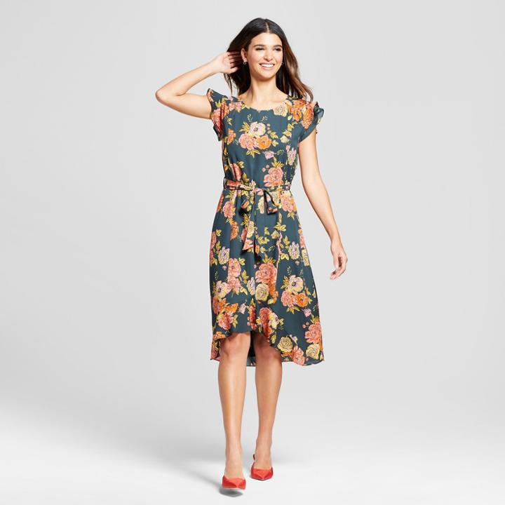 Eclair Women's Floral Print Midi Dress With Flutter Sleeve - Clair Blue
