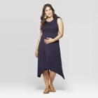 Maternity Short Sleeve Scoop Neck Smocked Front Midi Dress - Isabel Maternity By Ingrid & Isabel Navy L, Women's, Blue