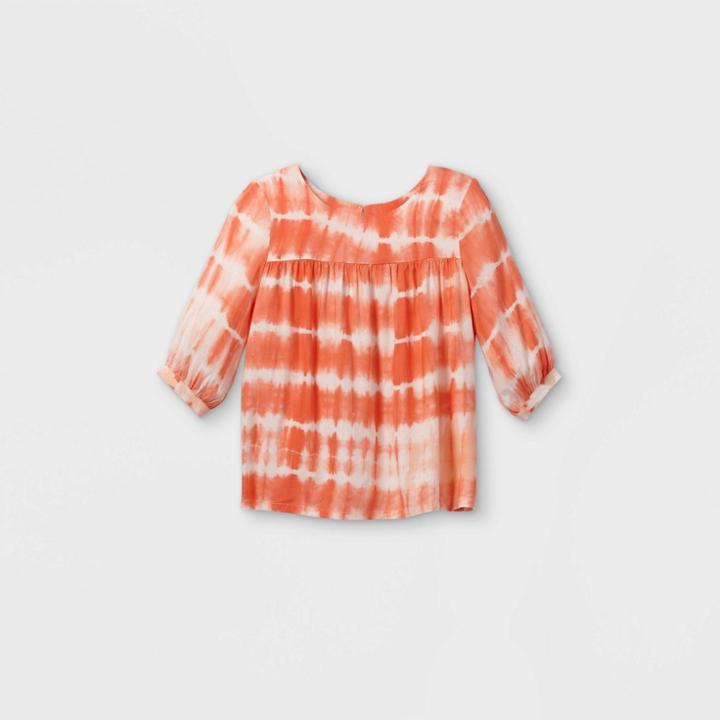 Girls' Tie-dye Long Sleeve Woven Top - Cat & Jack Pink