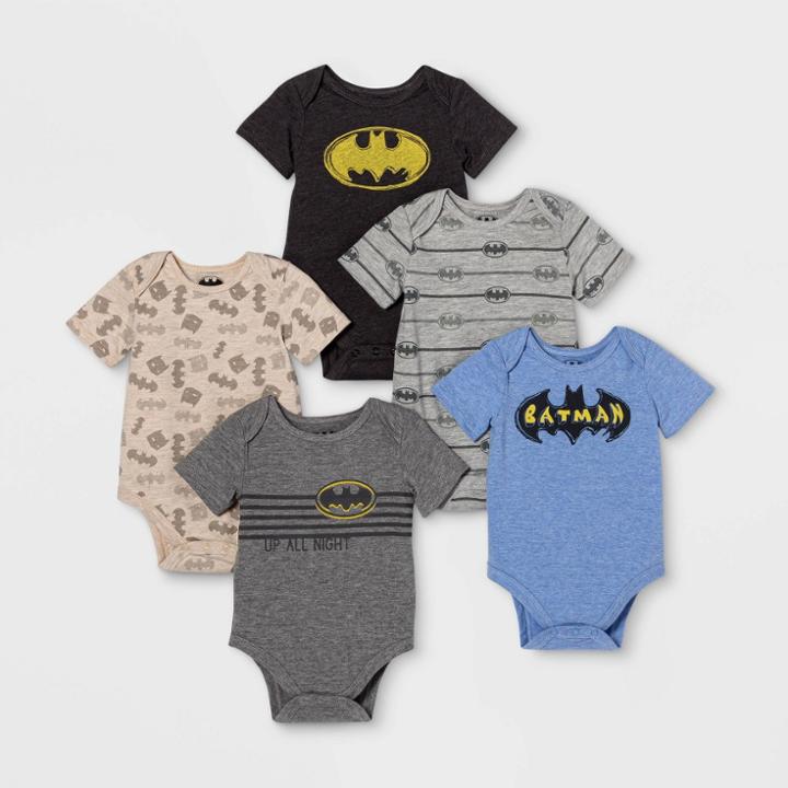 Dc Comics Baby Boys' 5pk Batman Bodysuits - Newborn