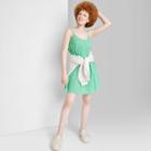 Women's Sleeveless Babydoll Woven Dress - Wild Fable Mint Green Floral Xxs