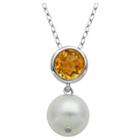 Prime Art & Jewel Genuine White Pearl And Citrine Pendant Necklace With 18 Chain, Girl's,