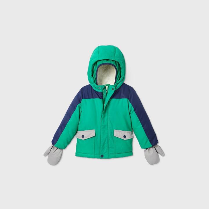 Toddler Boys' Colorblock Ski Bomber Jacket - Cat & Jack Green/navy 12m, Green/blue