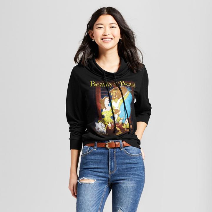 Women's Disney Beauty And The Beast Graphic Cowl Sweatshirt (juniors') - Black