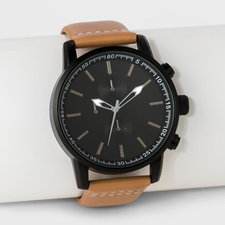 Men's Strap Watch - Goodfellow & Co Brown, Brown/matte Black