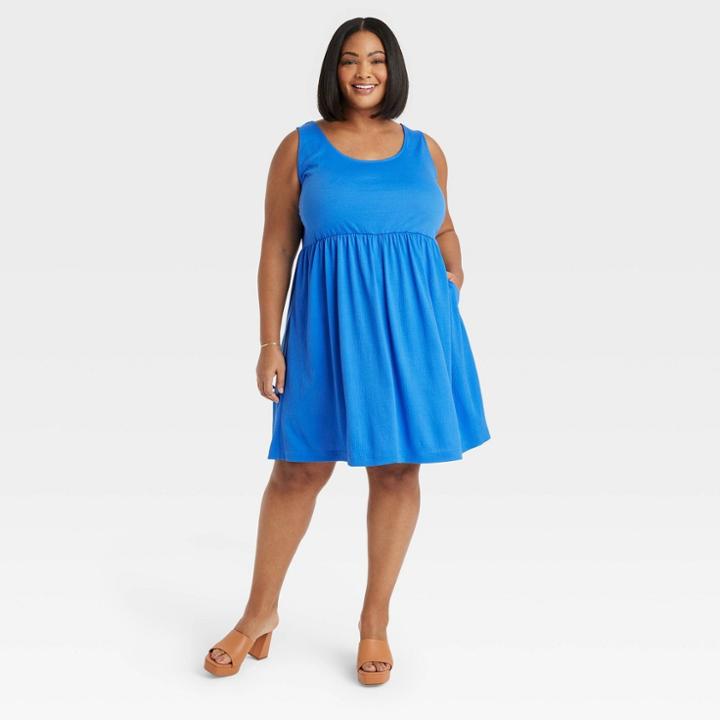 Women's Sleeveless Babydoll Dress - Ava & Viv Blue