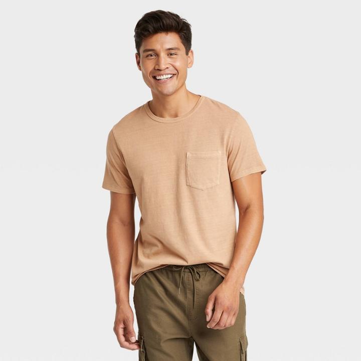 Men's Regular Fit Short Sleeve Crewneck T-shirt - Goodfellow & Co Tan