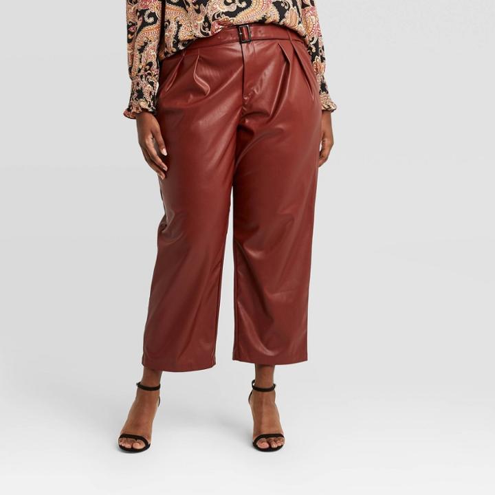 Women's Plus Size High-rise Belted Pleat Front Pants - Who What Wear Brown