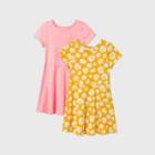 Toddler Girls' 2pk Polka Dot Cat Dress - Cat & Jack Yellow/coral 12m, Pink/yellow