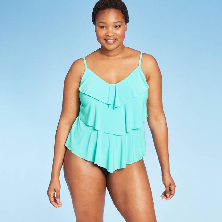 Women's Tiered Tankini Top - Aqua Green Light Blue