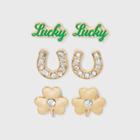 Girls' 3pk Irish Earring Set With 'lucky' And Shamrock Studs - Art Class , Gold