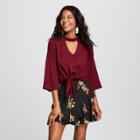 Women's Tie Front Choker Neckline Top Long Sleeve Blouse - Soul Cake (juniors') Red
