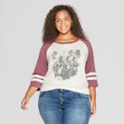 Women's Stranger Things 3/4 Sleeve Plus Size Upside Down Raglan Graphic T-shirt (juniors') Burgundy