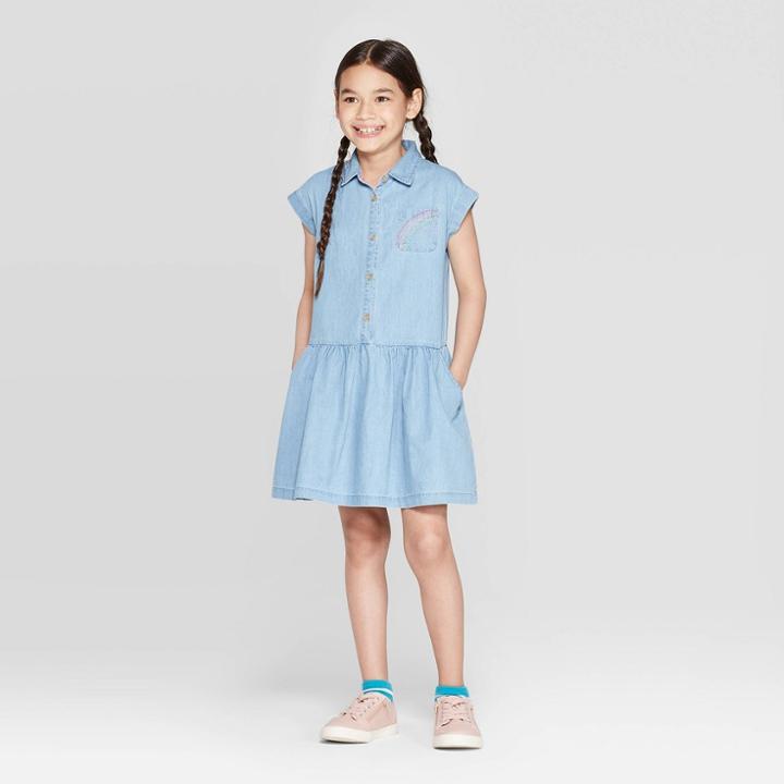 Girls' Rainbow Woven Dress - Cat & Jack Chambray