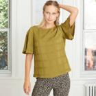 Women's Jacquard Short Sleeve Woven T-shirt - A New Day Olive