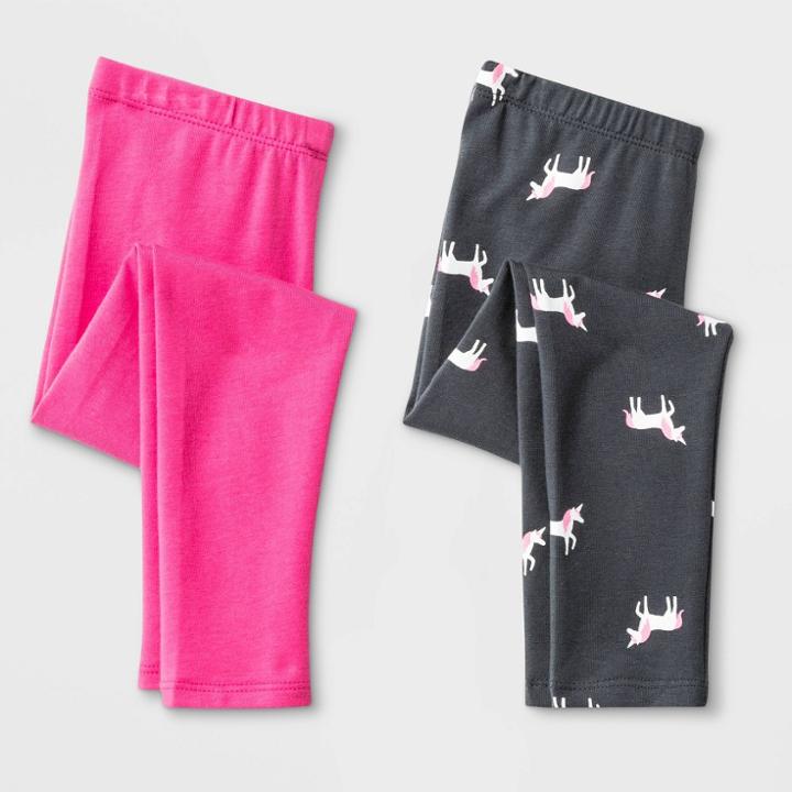Toddler Girls' Solid 2pk Leggings - Cat & Jack Pink/black