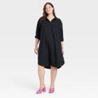 Women's Plus Size Long Sleeve Button-down Shirt - Ava & Viv Black