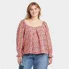 Women's Plus Size Long Sleeve Pintuck Blouse - Universal Thread Pink Floral