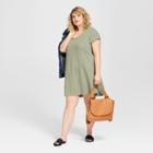 Women's Plus Size Short Short Sleeve Knit Shirt Dress - Universal Thread Olive (green)