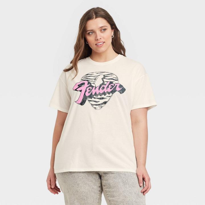 Women's Fender Plus Size Zebra Pick Short Sleeve Graphic T-shirt - Off-white