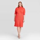 Women's Plus Size Elbow Sleeve Crewneck Flat Rib Sweater Dress - Who What Wear Red 1x, Women's,