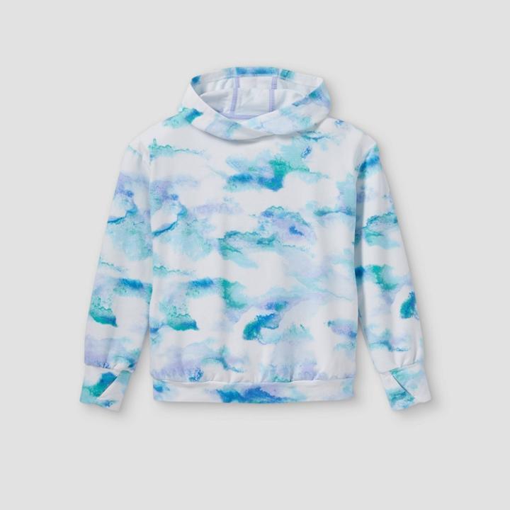 Girls' Lightweight Fleece Hooded Sweatshirt - All In Motion Blue